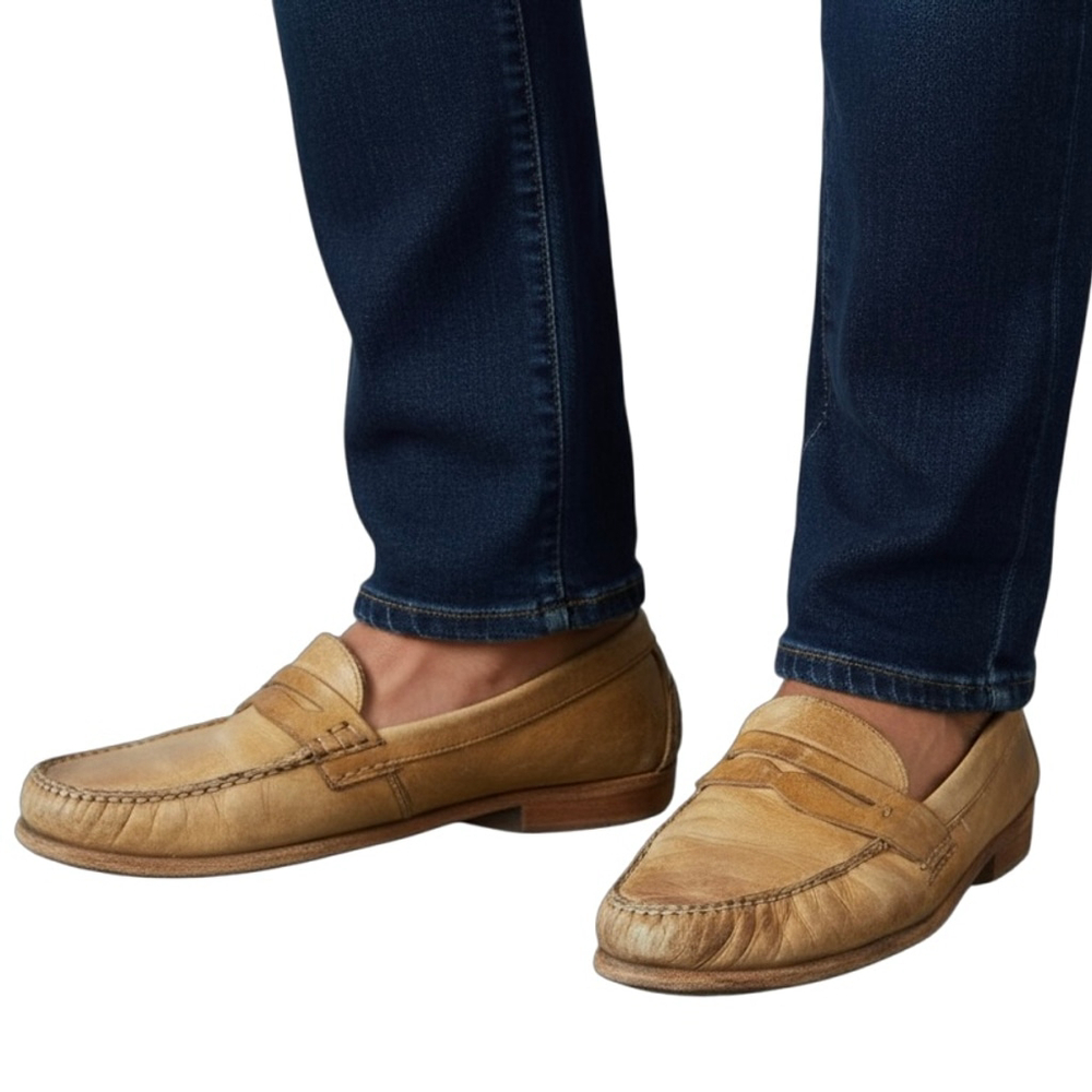 Frye Mens Penny Loafers Distressed Camel Tan Leather 70272 Size 10 B